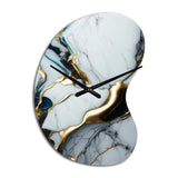 Abstract Geode Gold And White Marble II - Asymmetric Metal Wall Clock