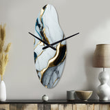 Abstract Geode Gold And White Marble II - Asymmetric Metal Wall Clock