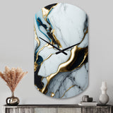 Abstract Geode Gold And White Marble II - Asymmetric Metal Wall Clock