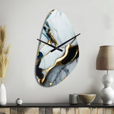 Abstract Geode Gold And White Marble II - Asymmetric Metal Wall Clock