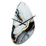 Abstract Geode Gold And White Marble II - Asymmetric Metal Wall Clock