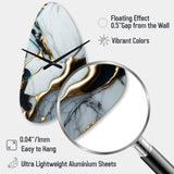 Abstract Geode Gold And White Marble II - Asymmetric Metal Wall Clock
