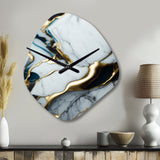 Abstract Geode Gold And White Marble II - Asymmetric Metal Wall Clock