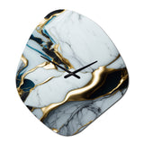 Abstract Geode Gold And White Marble II - Asymmetric Metal Wall Clock