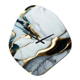 Abstract Geode Gold And White Marble II - Asymmetric Metal Wall Clock