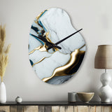 Abstract Geode Gold And White Marble II - Asymmetric Metal Wall Clock