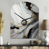 Abstract Geode Gold And White Marble III - Asymmetric Metal Wall Clock