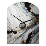 Abstract Geode Gold And White Marble III - Asymmetric Metal Wall Clock