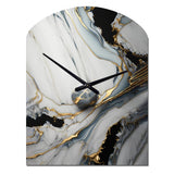 Abstract Geode Gold And White Marble III - Asymmetric Metal Wall Clock