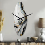 Abstract Geode Gold And White Marble III - Asymmetric Metal Wall Clock