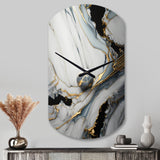 Abstract Geode Gold And White Marble III - Asymmetric Metal Wall Clock