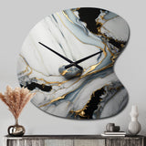 Abstract Geode Gold And White Marble III - Asymmetric Metal Wall Clock