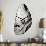 Abstract Geode Gold And White Marble III - Asymmetric Metal Wall Clock