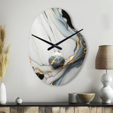 Abstract Geode Gold And White Marble III - Asymmetric Metal Wall Clock