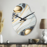 Abstract Geode Gold And White Marble IV - Asymmetric Metal Wall Clock
