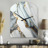 Abstract Geode Gold And White Marble V - Asymmetric Metal Wall Clock