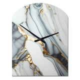 Abstract Geode Gold And White Marble V - Asymmetric Metal Wall Clock