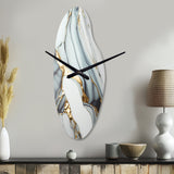 Abstract Geode Gold And White Marble V - Asymmetric Metal Wall Clock