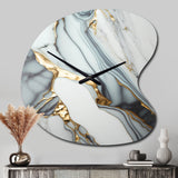 Abstract Geode Gold And White Marble V - Asymmetric Metal Wall Clock