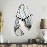 Abstract Geode Gold And White Marble V - Asymmetric Metal Wall Clock