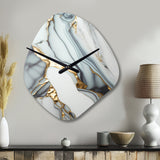 Abstract Geode Gold And White Marble V - Asymmetric Metal Wall Clock