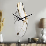 Abstract Geode Marble White And Gold I - Asymmetric Metal Wall Clock