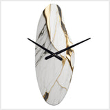 Abstract Geode Marble White And Gold I - Asymmetric Metal Wall Clock