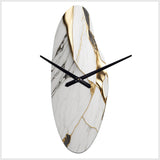 Abstract Geode Marble White And Gold I - Asymmetric Metal Wall Clock