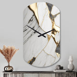 Abstract Geode Marble White And Gold I - Asymmetric Metal Wall Clock