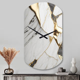 Abstract Geode Marble White And Gold I - Asymmetric Metal Wall Clock