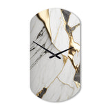 Abstract Geode Marble White And Gold I - Asymmetric Metal Wall Clock