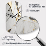 Abstract Geode Marble White And Gold I - Asymmetric Metal Wall Clock