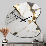 Abstract Geode Marble White And Gold I - Asymmetric Metal Wall Clock