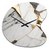 Abstract Geode Marble White And Gold I - Asymmetric Metal Wall Clock