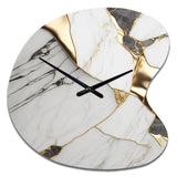 Abstract Geode Marble White And Gold I - Asymmetric Metal Wall Clock