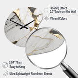 Abstract Geode Marble White And Gold I - Asymmetric Metal Wall Clock
