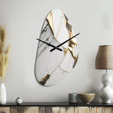 Abstract Geode Marble White And Gold I - Asymmetric Metal Wall Clock