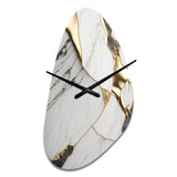 Abstract Geode Marble White And Gold I - Asymmetric Metal Wall Clock