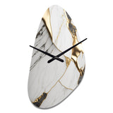 Abstract Geode Marble White And Gold I - Asymmetric Metal Wall Clock