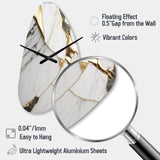 Abstract Geode Marble White And Gold I - Asymmetric Metal Wall Clock