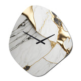 Abstract Geode Marble White And Gold I - Asymmetric Metal Wall Clock