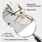 Abstract Geode Marble White And Gold I - Asymmetric Metal Wall Clock