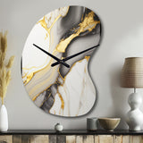 Abstract Geode Marble White And Gold II - Asymmetric Metal Wall Clock