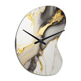Abstract Geode Marble White And Gold II - Asymmetric Metal Wall Clock