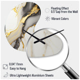 Abstract Geode Marble White And Gold II - Asymmetric Metal Wall Clock