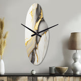 Abstract Geode Marble White And Gold II - Asymmetric Metal Wall Clock
