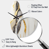 Abstract Geode Marble White And Gold II - Asymmetric Metal Wall Clock
