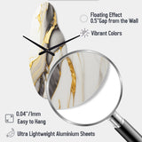 Abstract Geode Marble White And Gold II - Asymmetric Metal Wall Clock