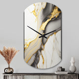 Abstract Geode Marble White And Gold II - Asymmetric Metal Wall Clock