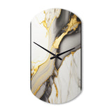 Abstract Geode Marble White And Gold II - Asymmetric Metal Wall Clock